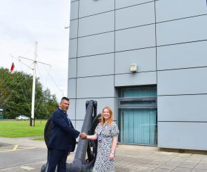 Lizzie with Shajan Lukose, handing over the reins